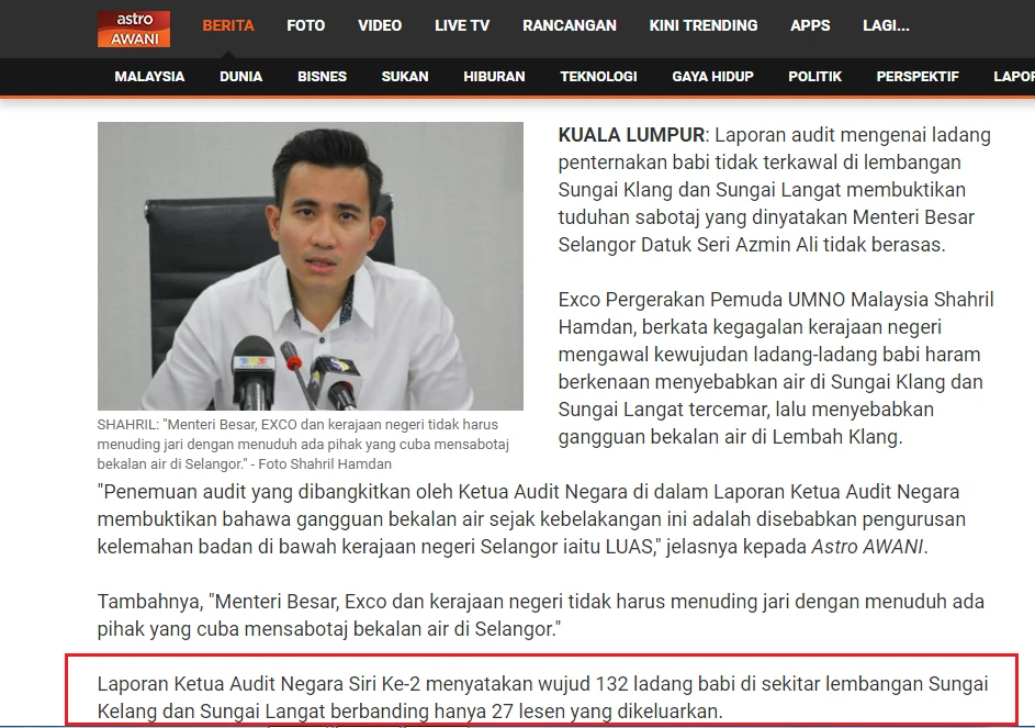 KENYATAAN MEDIA: LAPORAN MEDIA BERKENAAN LADANG PENTERNAKAN BABI TIDAK TERKAWAL DAN BERLELUASA BUKTI KELEMAHAN TADBIR URUS DAN KETIDAKPEDULIAN KERAJAAN NEGERI SELANGOR